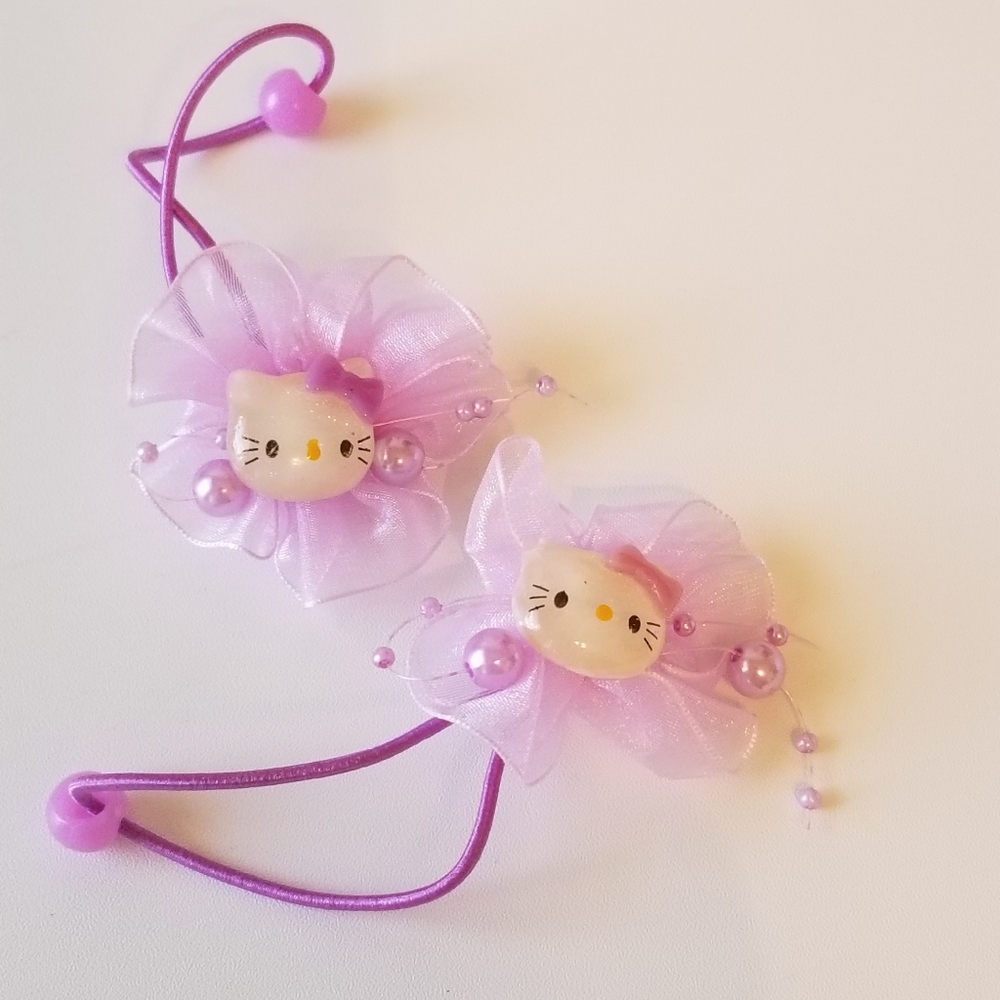 Hello Kitty Lavender Hair Ties with Faux Pearl's New Set